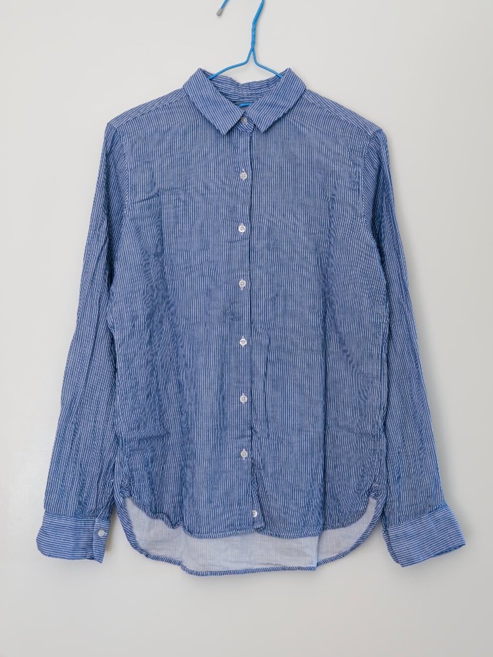 Muji Women's Washed Broadcloth Shirt, Navy/White, Size M, Daily Office Commute